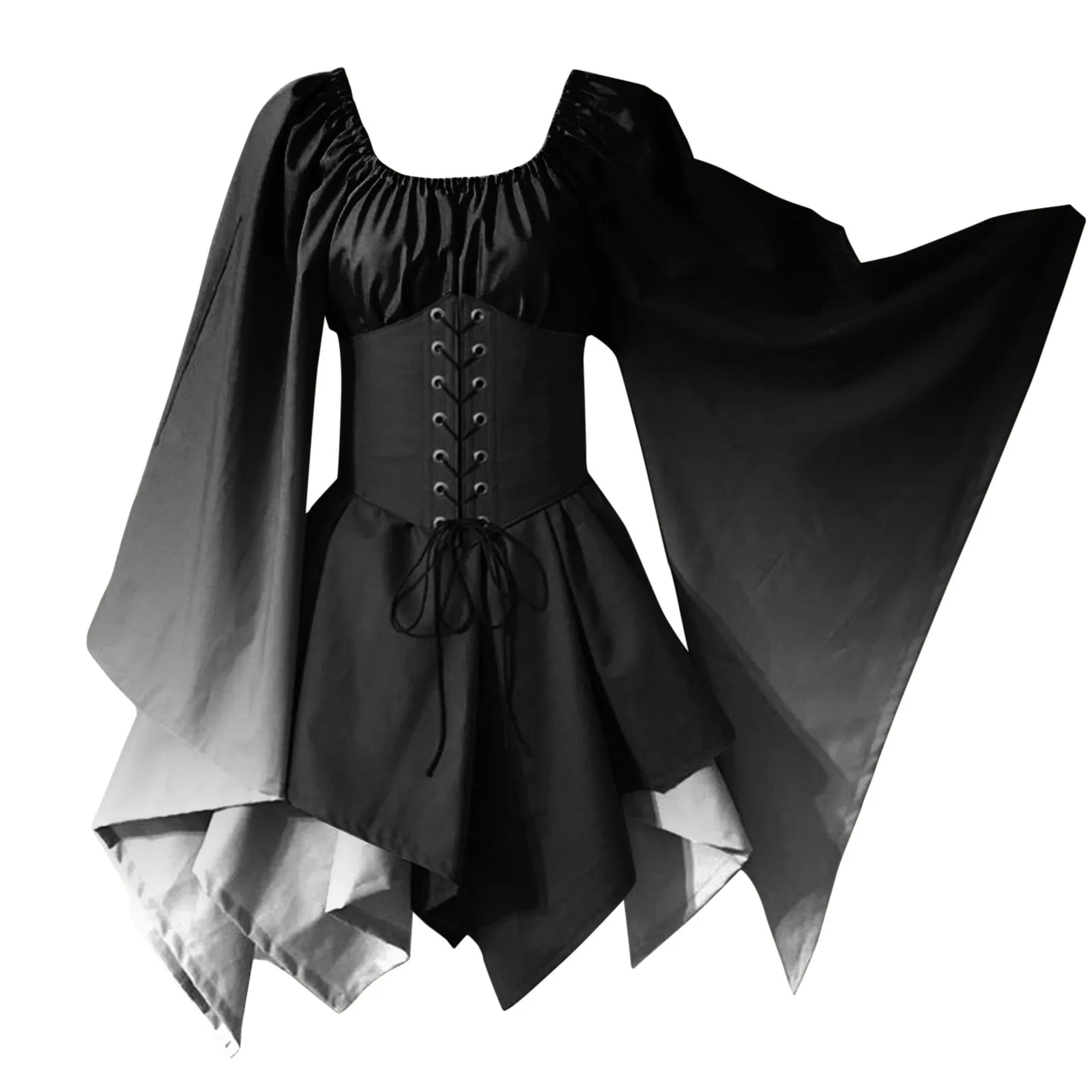 Medieval Costume For Womens Trumpet Sleeve Irish Shirt Dress With Corset Traditional Dress Halloween Women Mature Womens Dresses