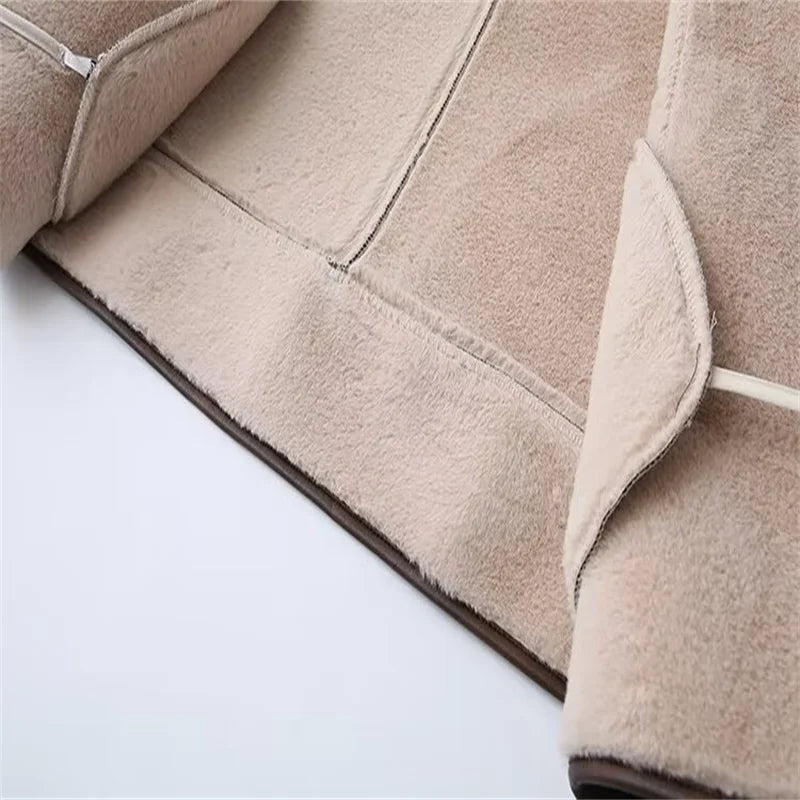 Two-color fur all-in-one coat for women in autumn and winter new fashionable and warm mid-length leather coat with belt