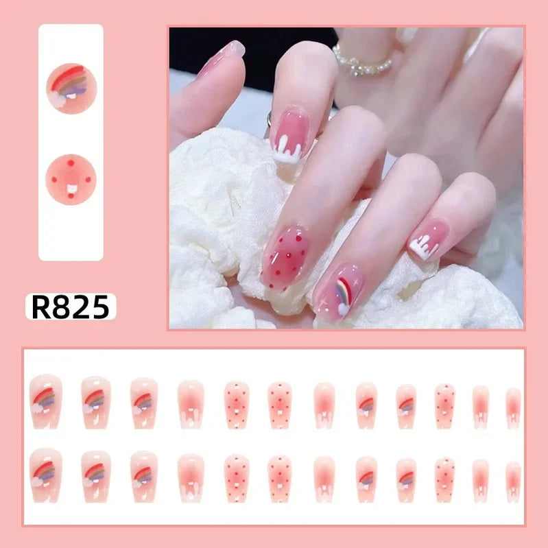 24Pcs/set French Gold Border Nail Elegant&Trendy Wearable Nails for Women Girl New Edition Removable Nail