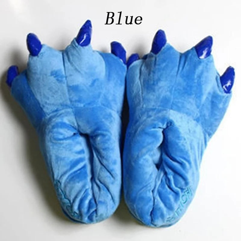 Winter Warm Soft Indoor Floor Slippers Women Men Shoes Paw Funny Animal Christmas Monster Dinosaur Claw Plush Home blue