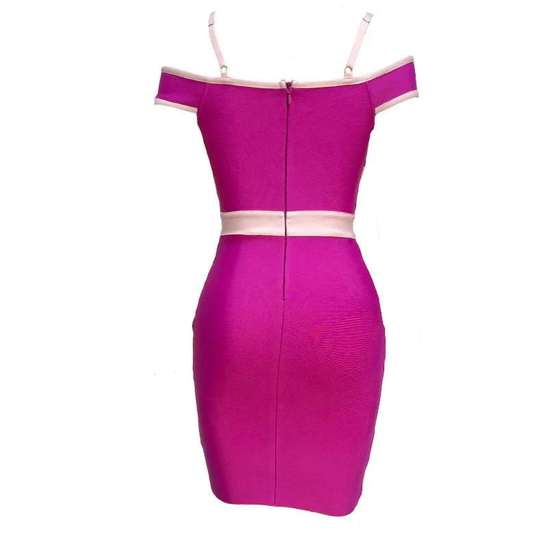 Wholesale Women's Rose Red Spaghetti Strap One Shoulder Mini Sexy Boutique Celebrity Cocktail Party Bandage Dress