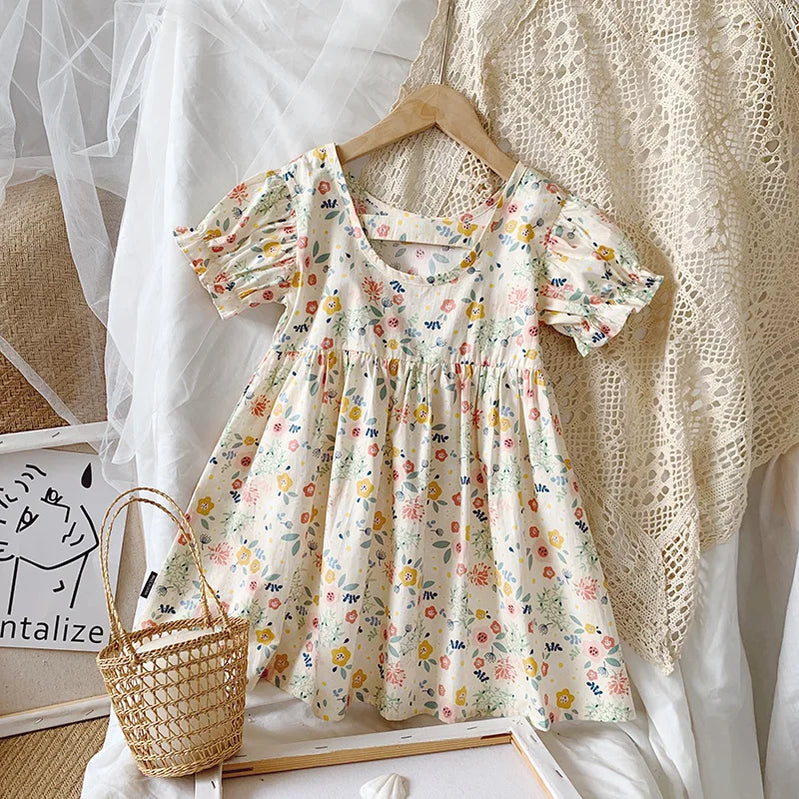 Baby Girls Floral Princess Dress Spring Autumn Korean Style Long Sleeve Big Turn Down Collar Kids Girl Dresses Summer 2024 New Dress M