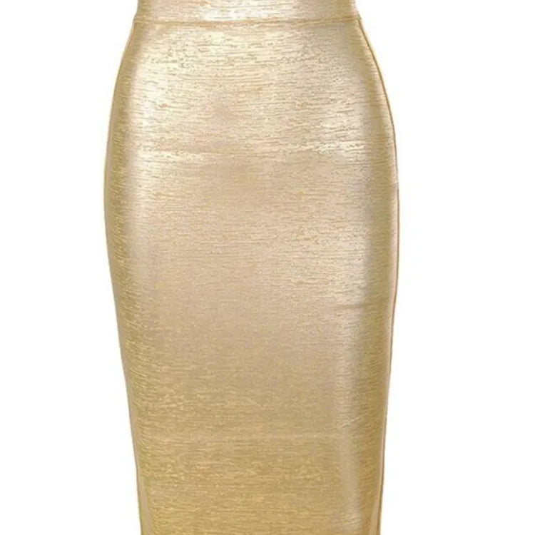 Wholesale Women Summer Fashion Sexy Gold Bronzing Bandage Skirt 2022 Designer Night Club bodycon Pencil Skirt Faldas 46cm