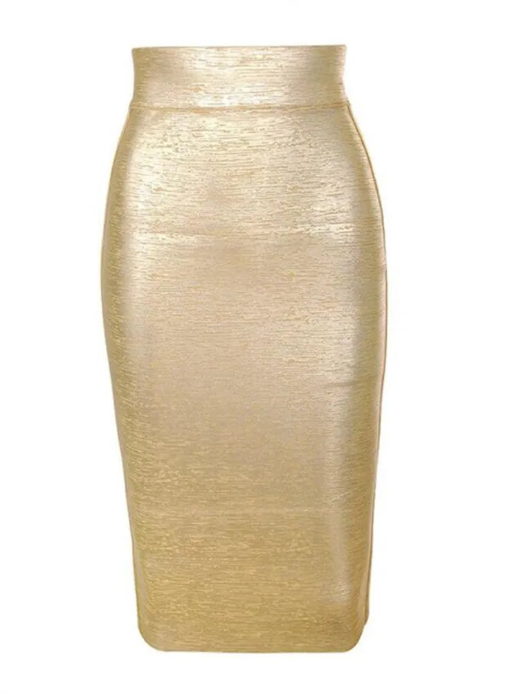 Wholesale Women Summer Fashion Sexy Gold Bronzing Bandage Skirt 2022 Designer Night Club bodycon Pencil Skirt Faldas 46cm
