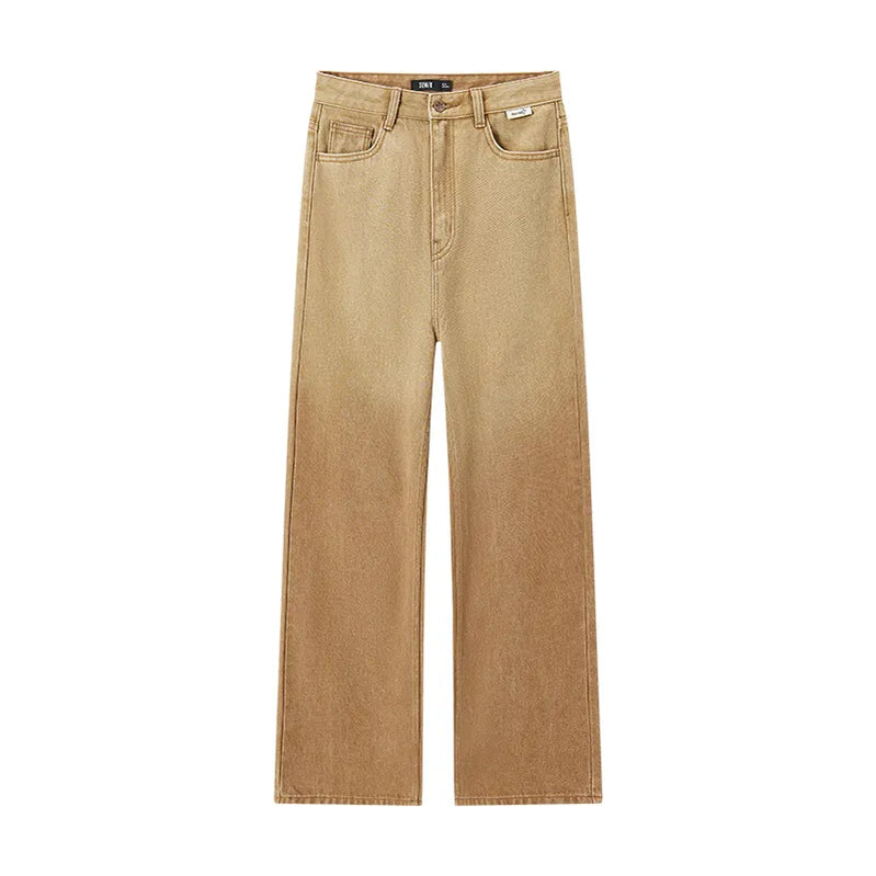 Women Jeans Autumn New Wide-leg Pants Street Mopping Retro Fringe Jeans Coffee color