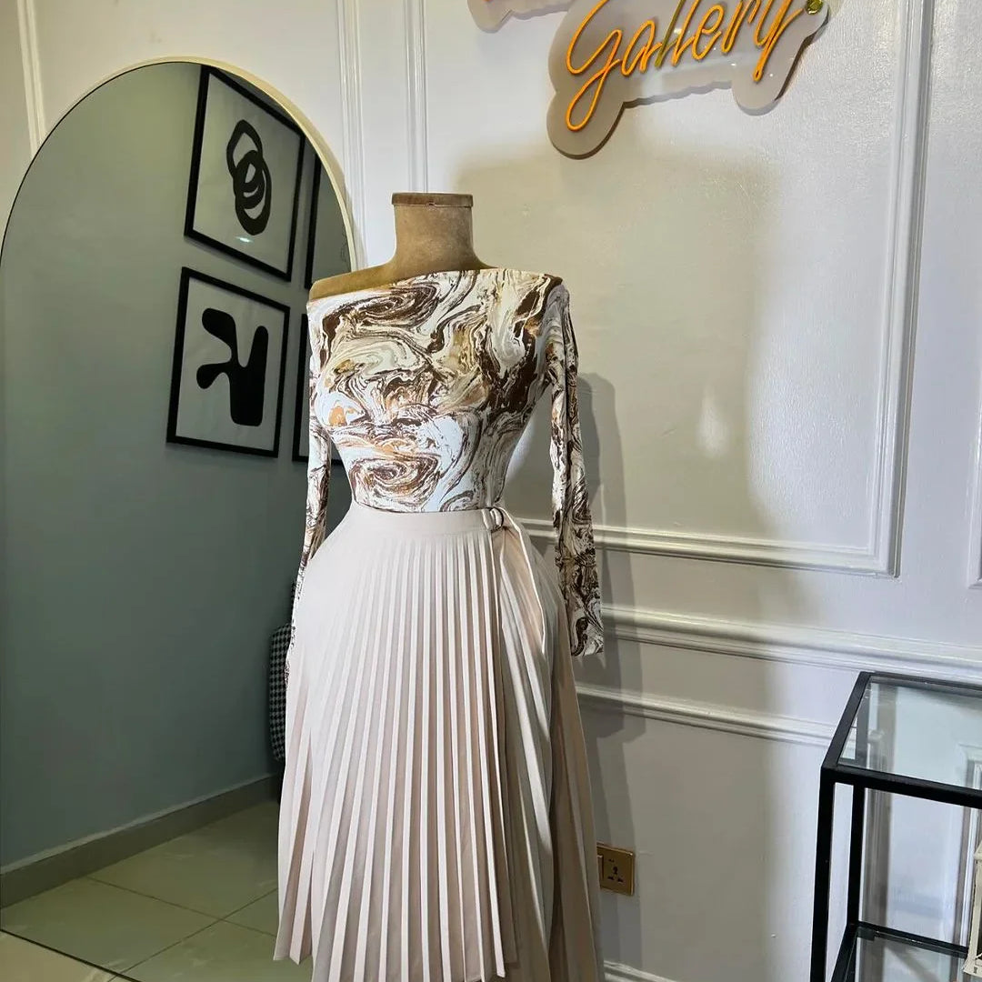 Women's summer new high-waisted slimming lace irregular mid-length A-line skirt Beige