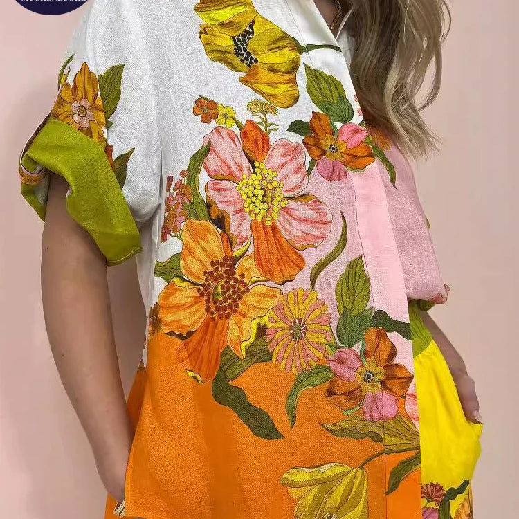 Sets for Women 2 Pieces Summer New Summer Graffiti Print Half Sleeve Shirt Suits Fashionable Loose High Waisted Women's Pant Set