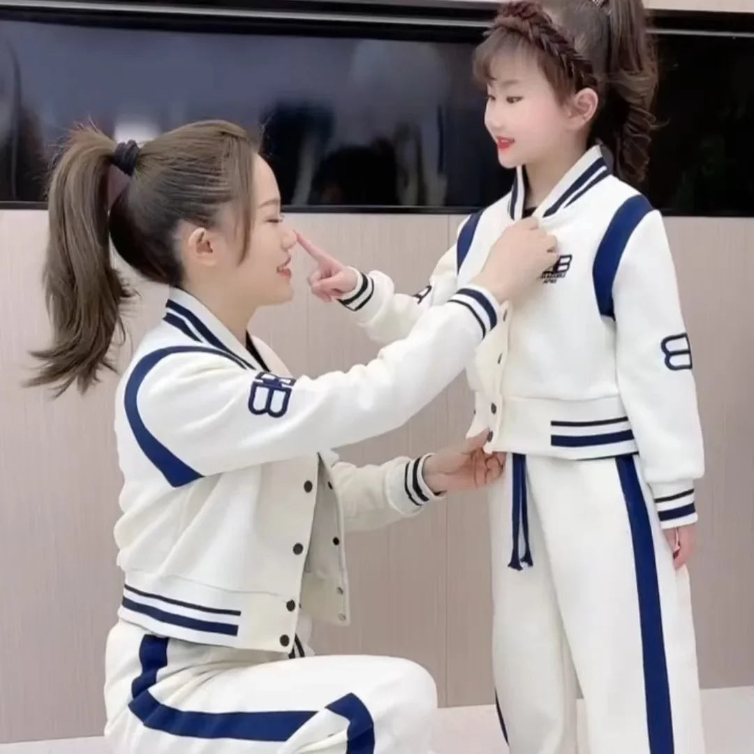 Autumn Winter Kid Girls Clothing Baseball Jersey Sports Suit Kids Clothes Girl Letter Coat Long Trousers 2 Piece Set 3-13 Years