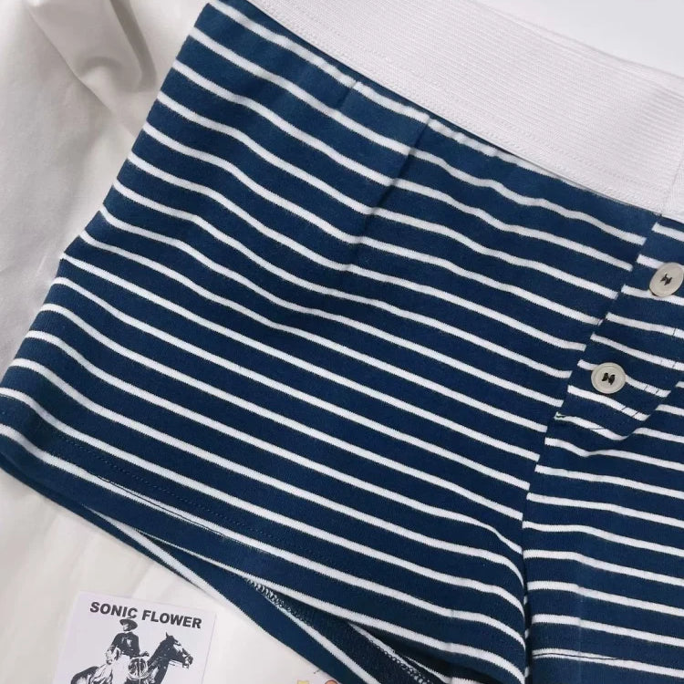 Casual Women Soft Cotton Front Buttons Shorts Summer Vintage Low Waist Female Chic Bottoms