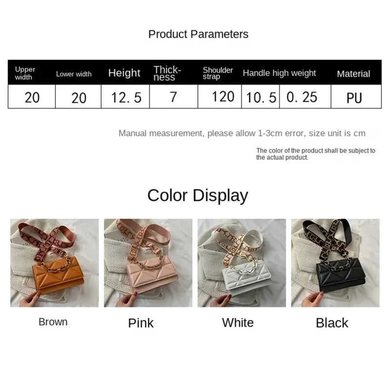 New WOMEN'S Korean Style Lingge Chain Shoulder Solid Color Small Square Messenger Bag