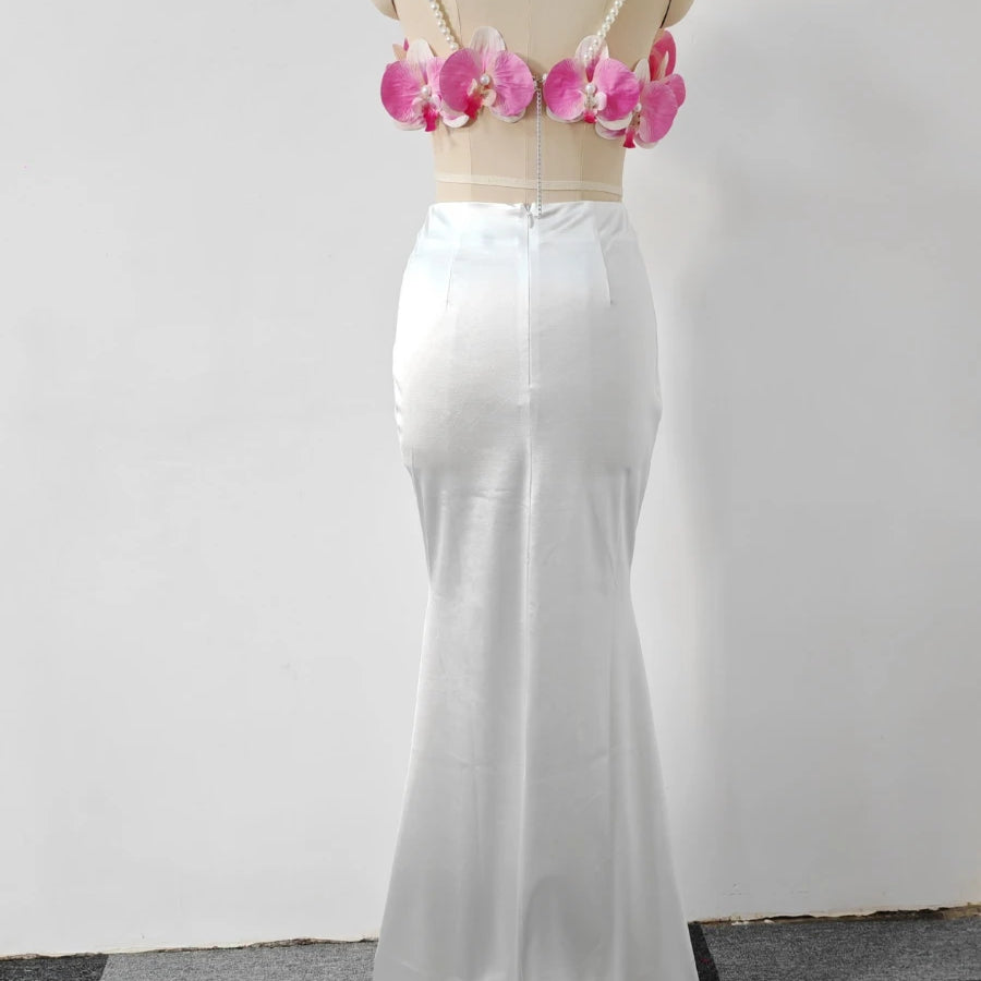 TWOTWINSTYLE Hit Color Spliced Applique Two Piece Sets for Women Square Neck Sleeveless Vest High Waist Skirt Elegant Set Femlae