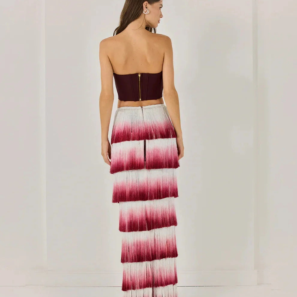 Arrival Women Sexy Strapless Gradient Tasseles Strapless 2 Pieces Bodycon Bandage Long Dress Celebrate Birthday Party Outfit