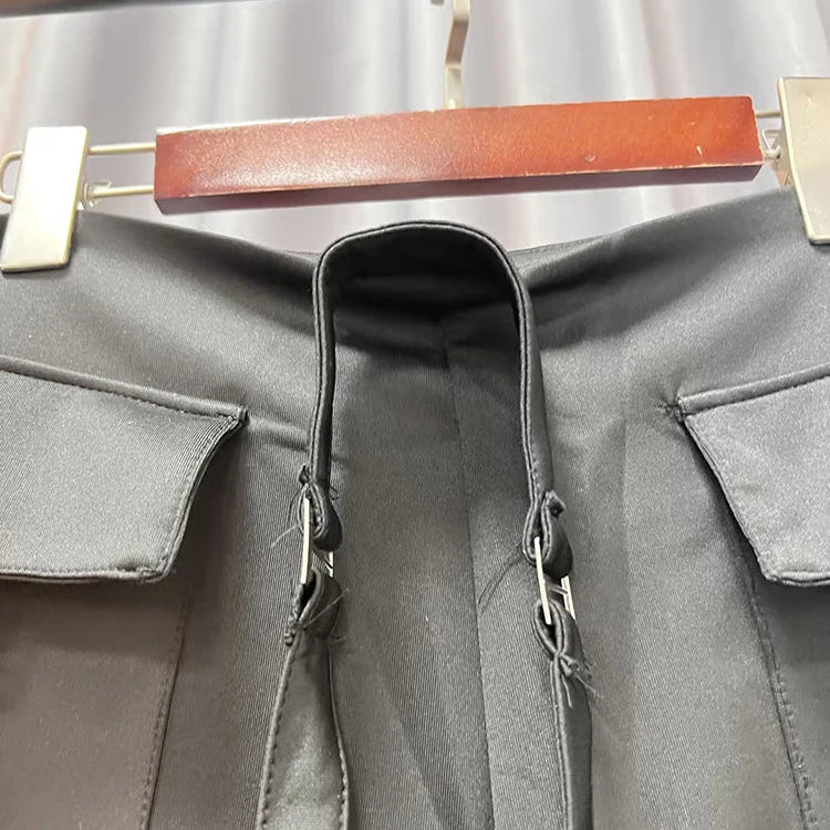 Streetwear Two Piece Set For Women Stand Collar Long Sleeve Top High Waist Pant Wide Leg Pant Chic Sets Female New