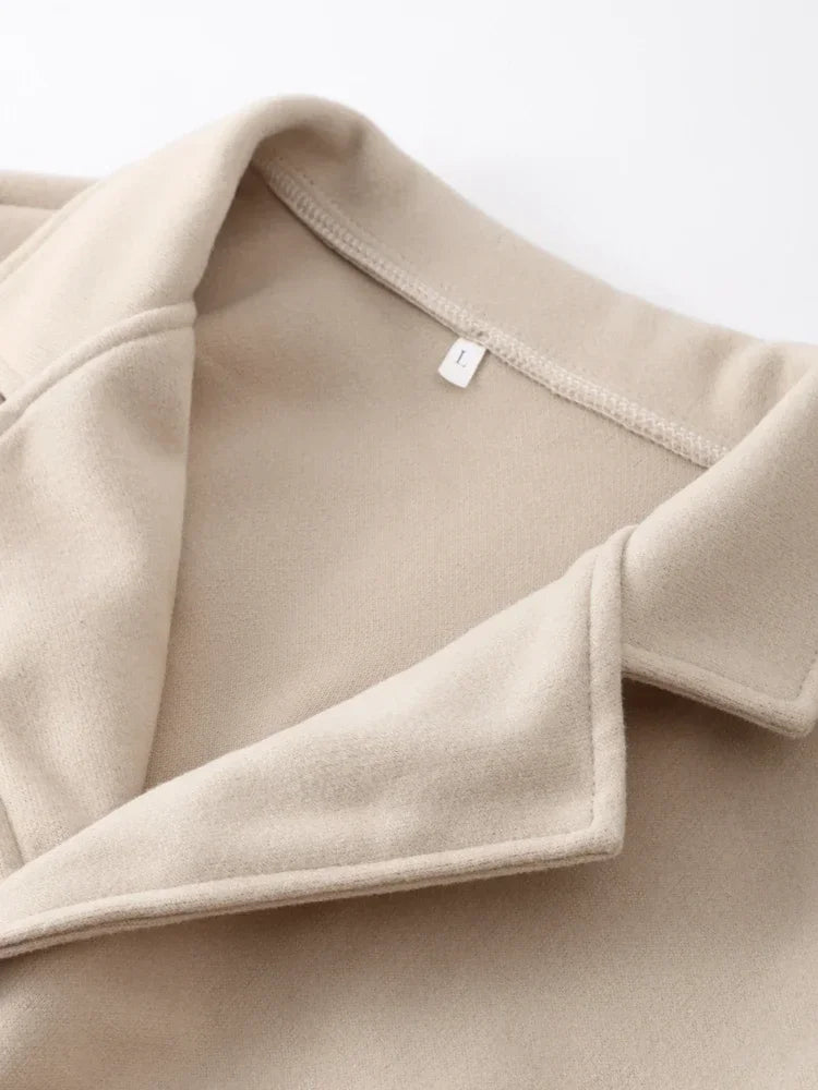 Thick Female Trench Warm Jackets Turn-down Collar Long Puff Sleeve Clothes Autumn Elegant Belt Coat Women Chic Midi Top