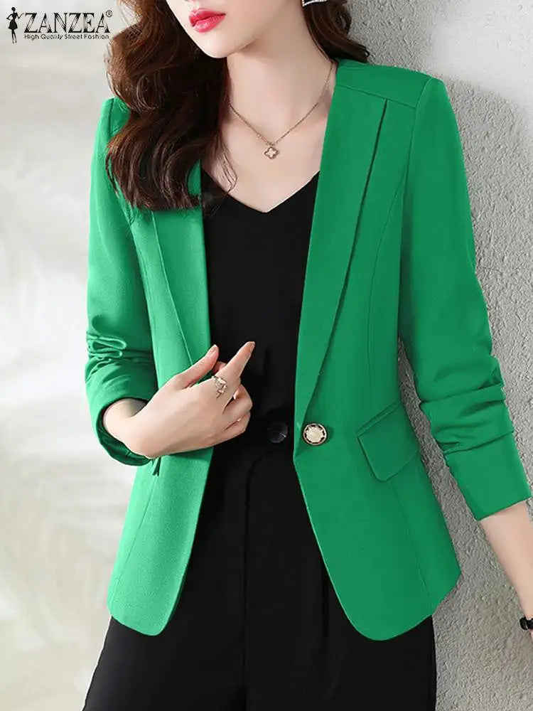 Women Fashion Solid Blazer Outwear Autumn Long Sleeve Shirt Casual OL Work Blouse Female Buttons Tops Elegant Lady Suits
