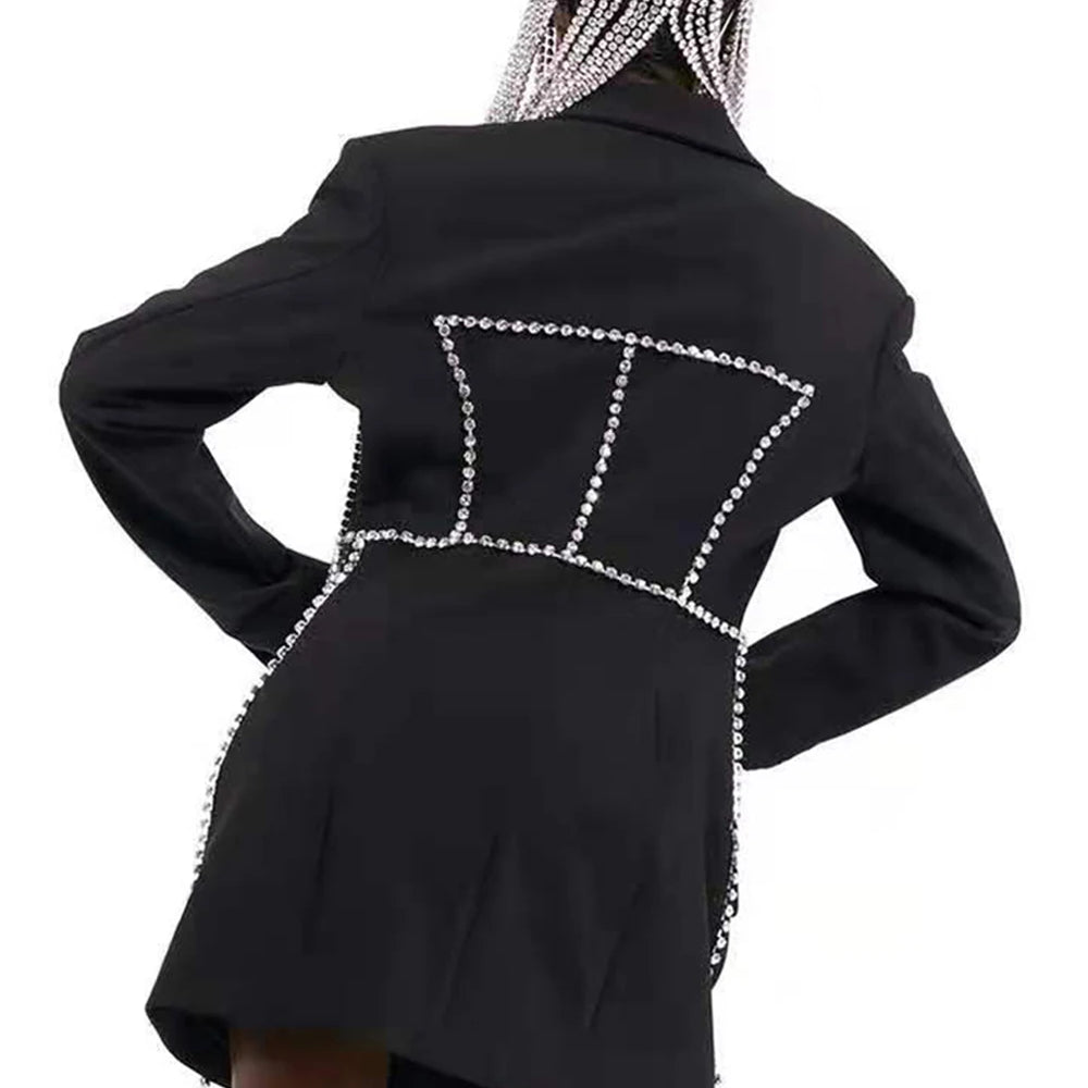 Fashion Trend Jacket Diamond Pattern Lapel Double-breasted Waist Mid-length Blazer Women coat