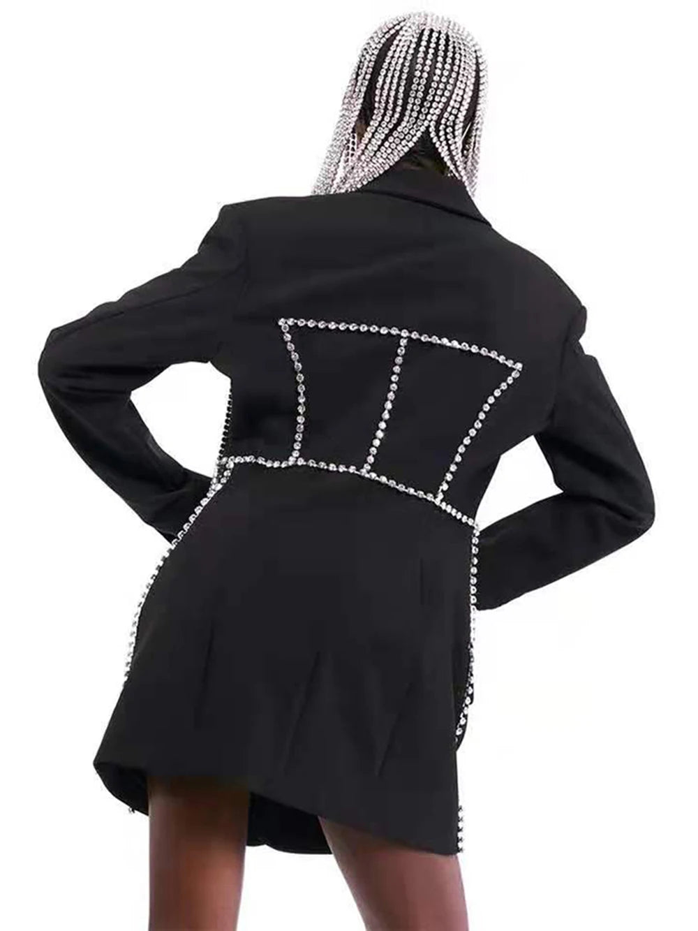 Fashion Trend Jacket Diamond Pattern Lapel Double-breasted Waist Mid-length Blazer Women coat