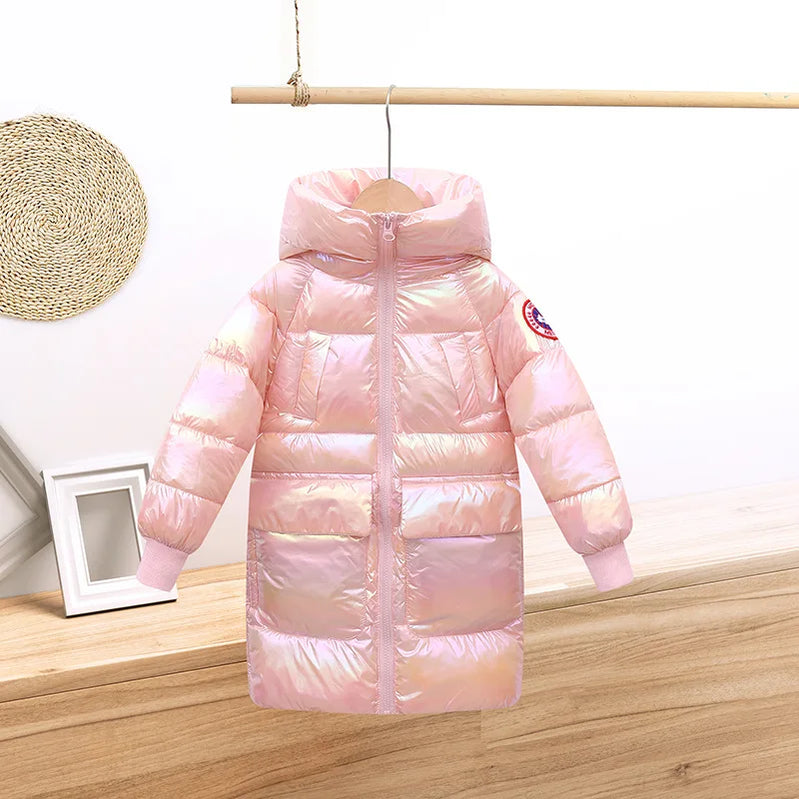 Children's down and Wadded Jacket Mid-Length Colorful Children's Winter Clothing Thickened Cotton-Padded Jacket Pink