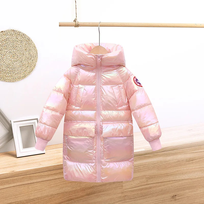 Children's down and Wadded Jacket Mid-Length Colorful Children's Winter Clothing Thickened Cotton-Padded Jacket Pink