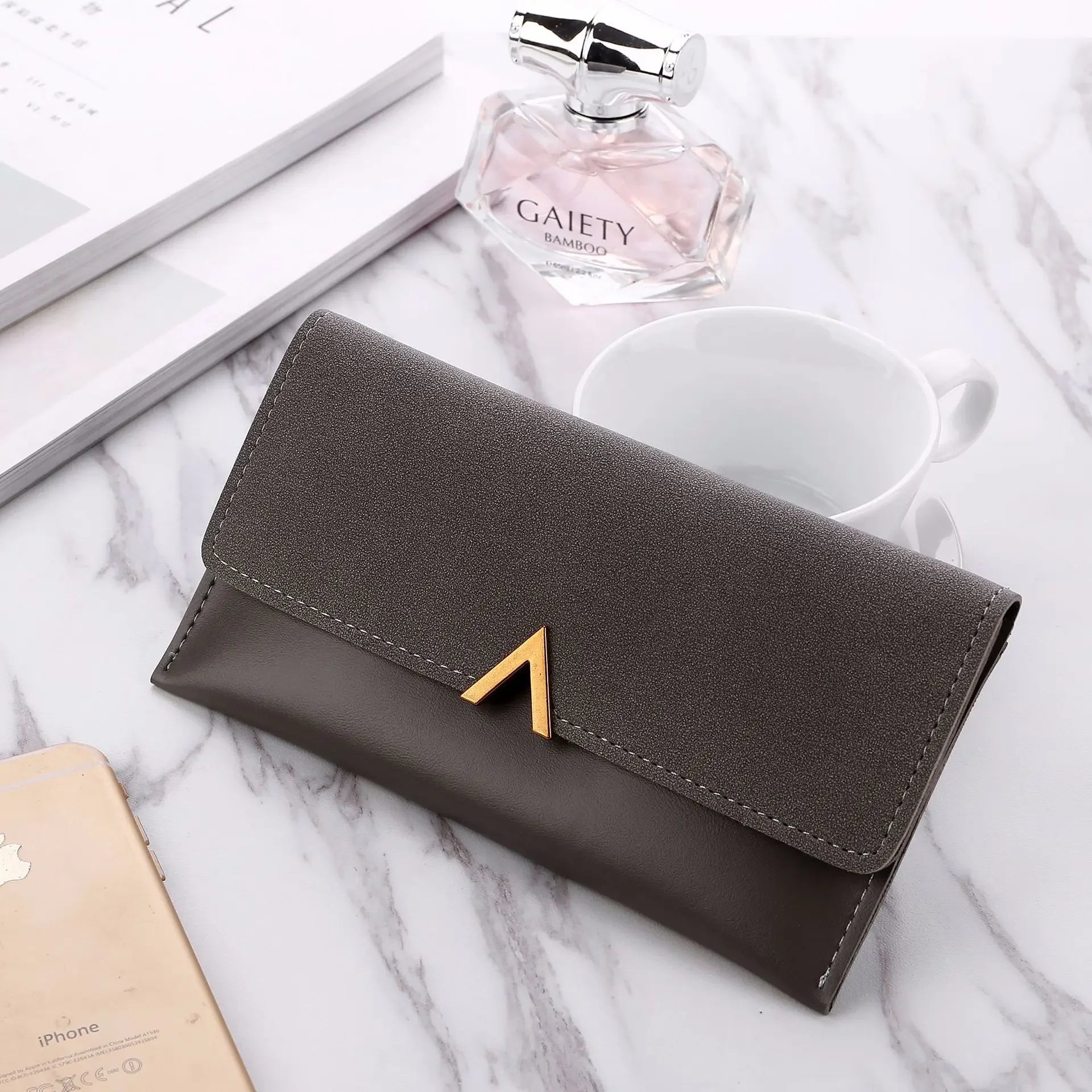 Leather Women Wallets Hasp Lady Moneybags Zipper Coin Purse Woman Envelope Wallet Money Cards ID Holder Bags Purses Pocket Gray