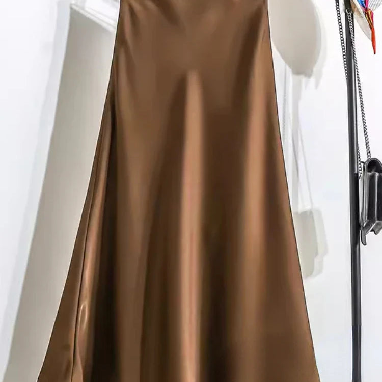 Acetic Satin Fishtail Skirt Woman Korean Fashion Elastic High Waist Skirts for Women Spring/summer New Slim Long Dresses coffee