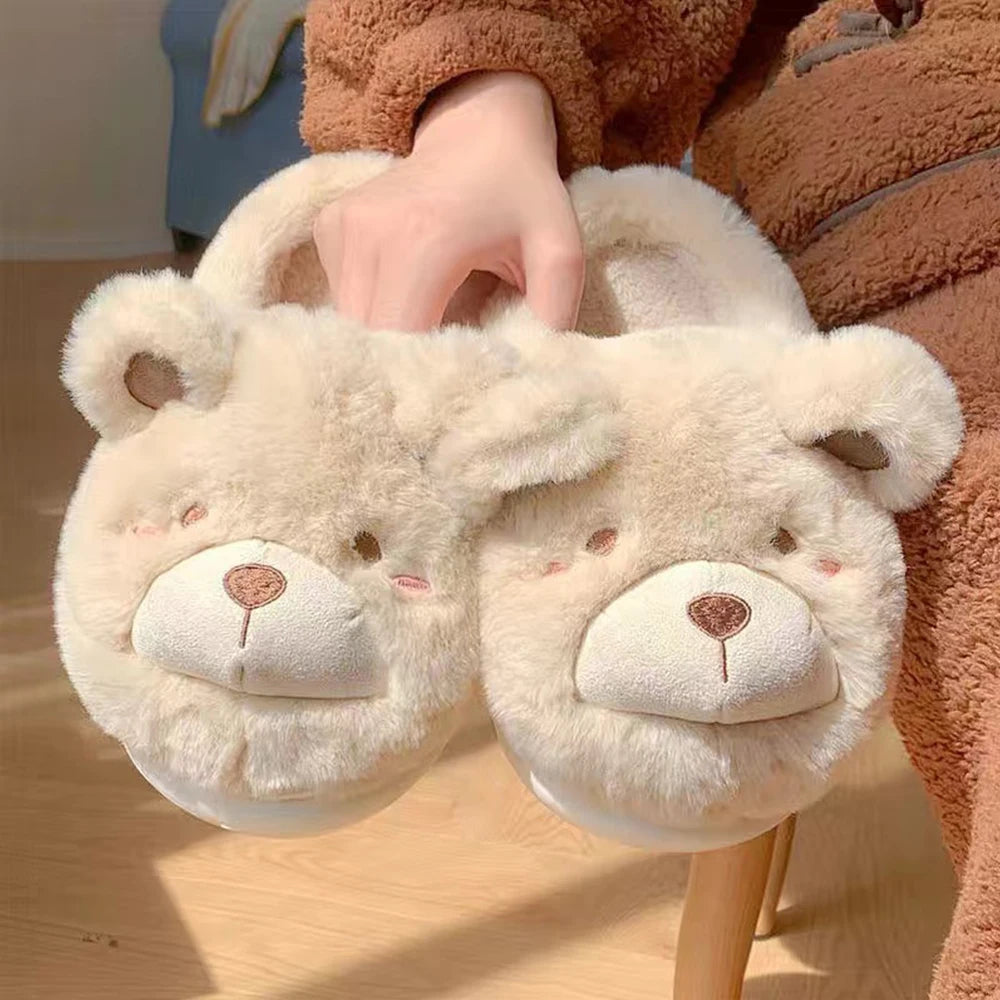 Cute Crocodiles Single Band Winter Women Slipper Soft Heel Platform Fur Warm Indoor Comfortable Home Fluffy Home Slippers Khaki