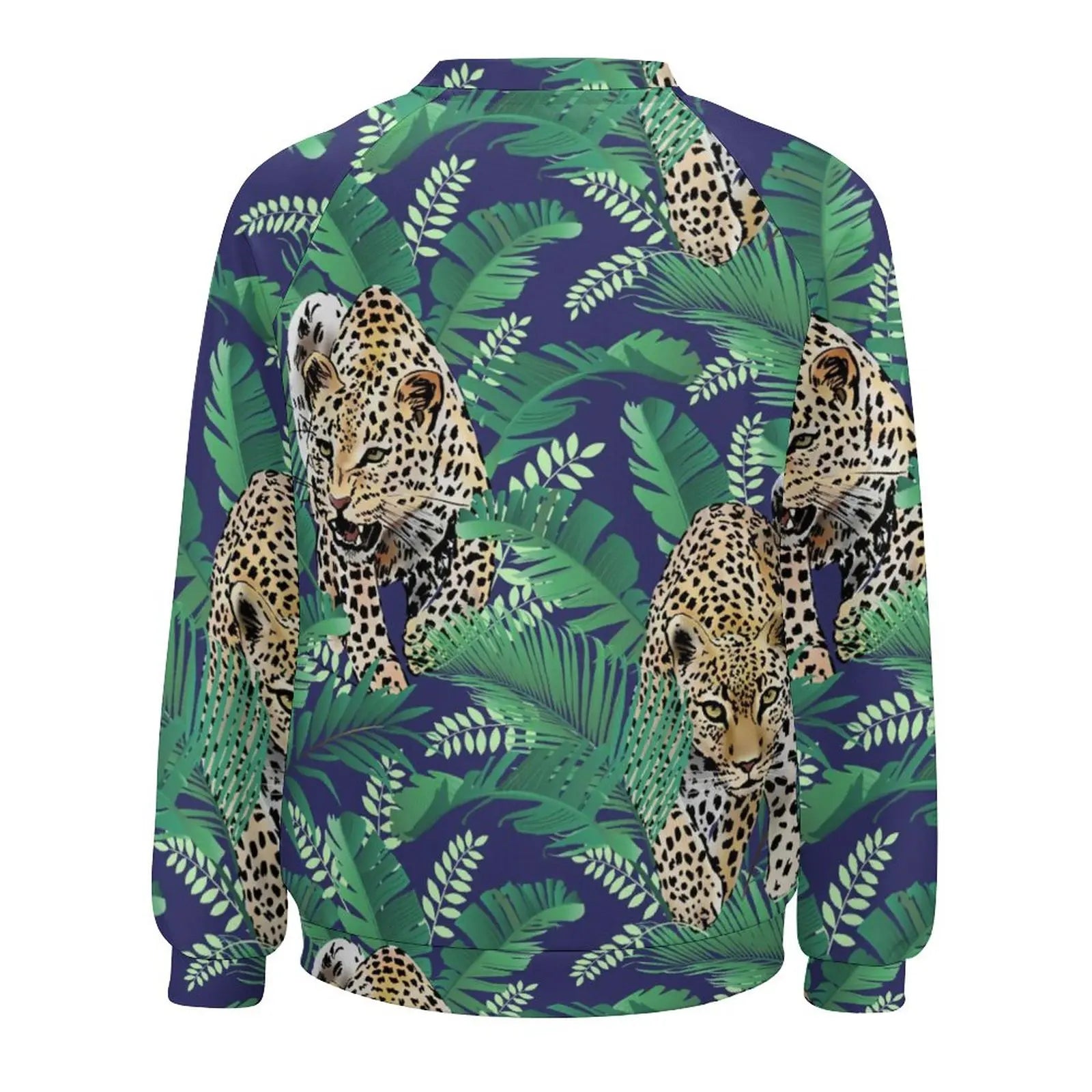 Jungle Cheetah Casual Hoodies Female Leopard Skin Green Leaves Print Hoodie Long Sleeve Street Fashion Oversized Sweatshirts