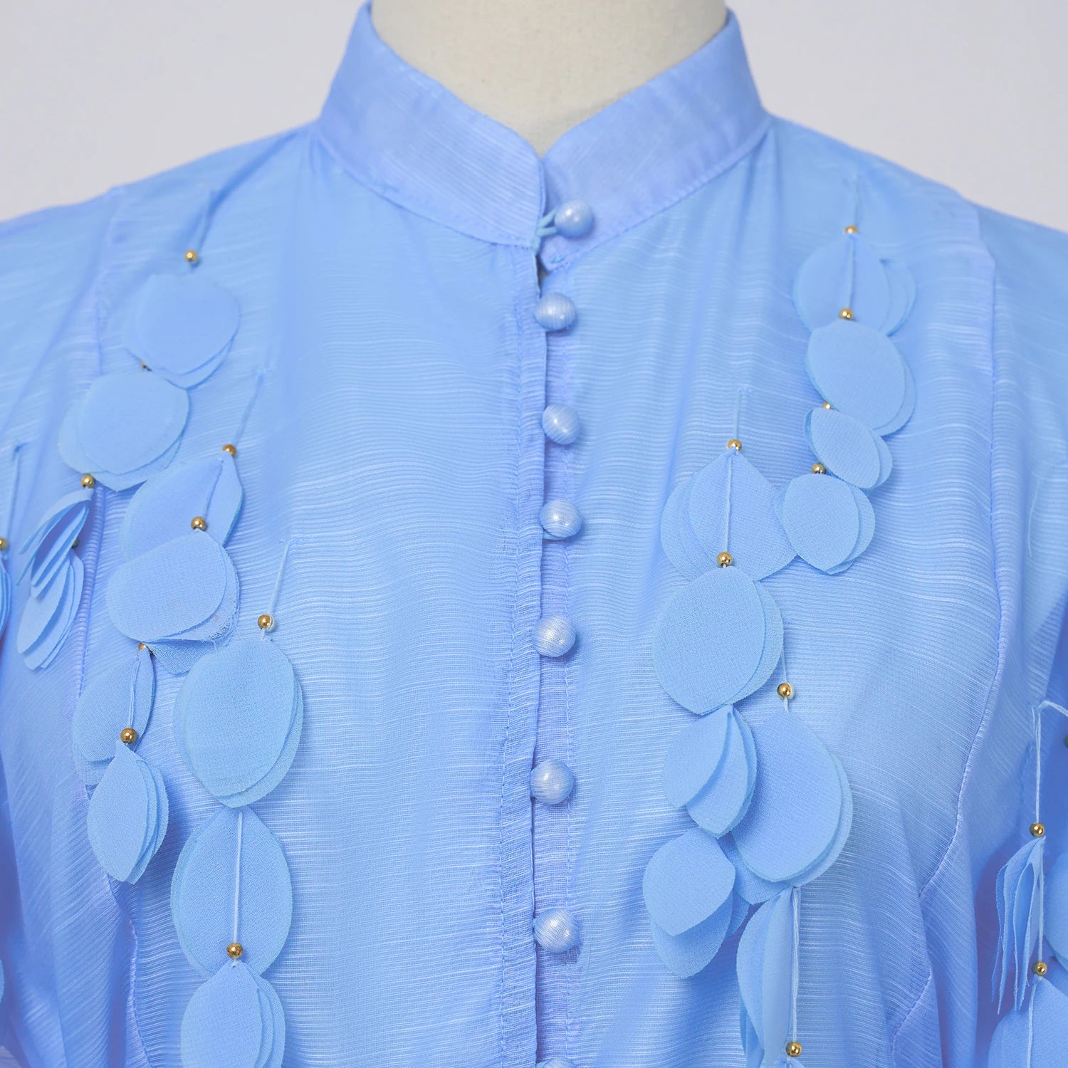 Luxury Beaded Appliques Flower Belt Mesh Dress Women Pearl Button Single Breasted Long Lantern Sleeve Prom Wedding Party Vestido