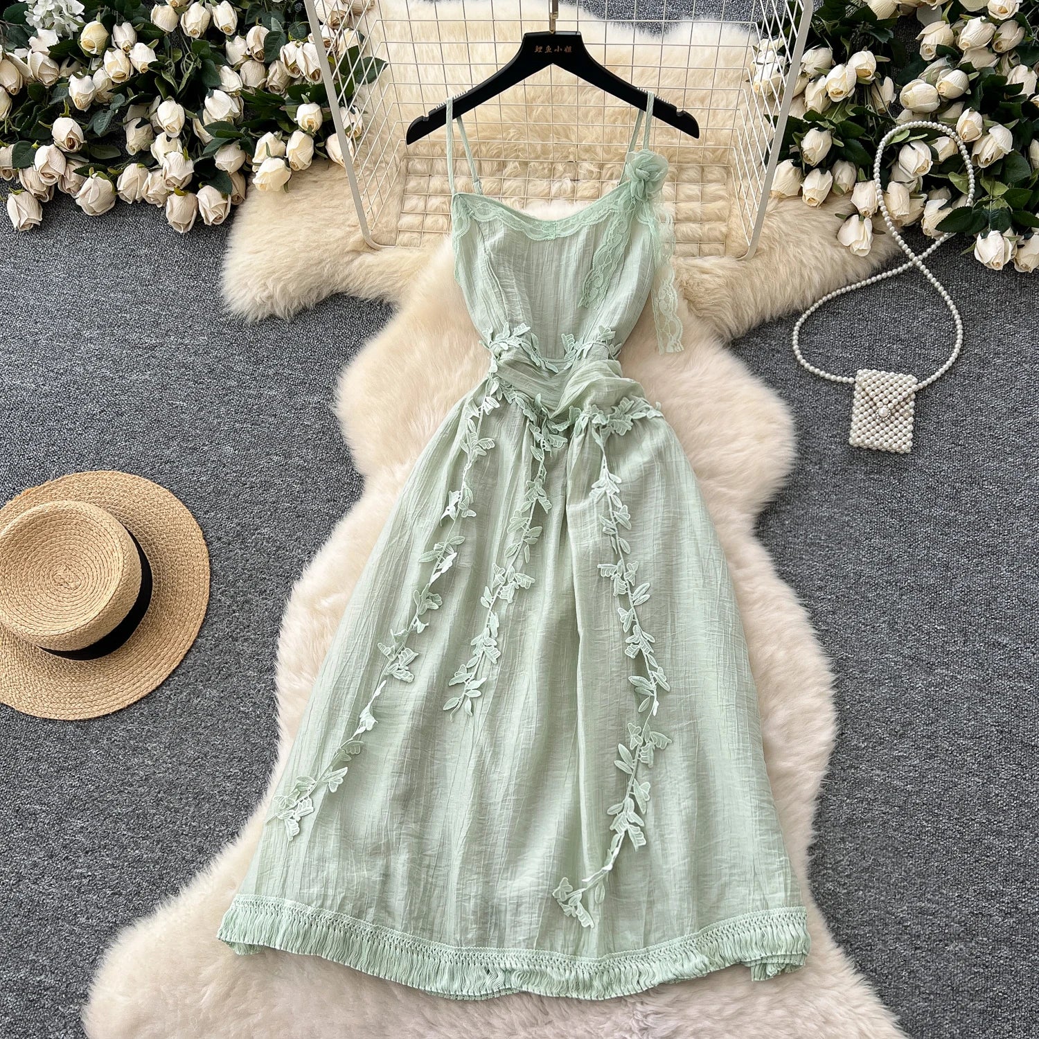 Chic Three-dimensional floral Embroidered lace Elegant Korean Fashion Fairy Sexy High Waist  Summer Women Beach Vacation Robe