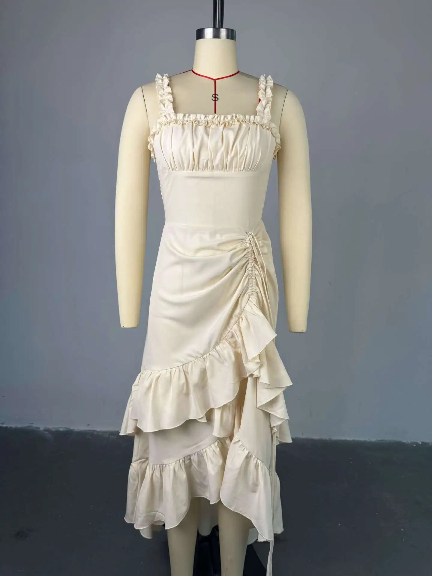 CM.YAYA Women Strap Slash Neck Cascading Ruffles Drawstring Ruched Up Long Maxi Dress 2025 Birthday Evening Sexy Dresses Vestido