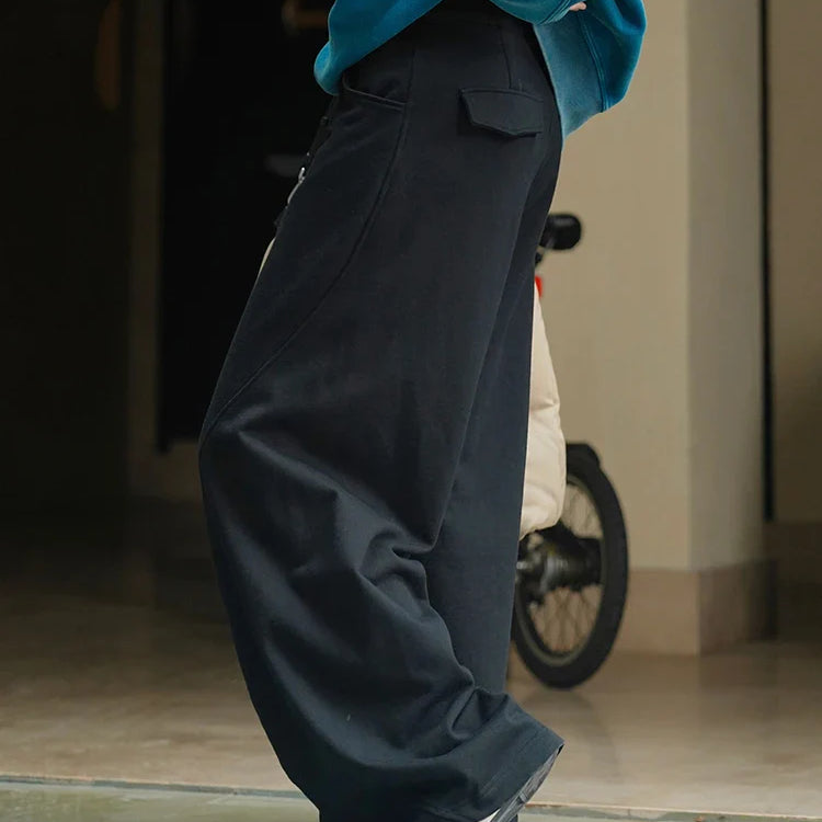 [LANMREM] Vintage Spliced Design Pants For Women High Waist Wideleg Trousers Thicking Warm Clothing Spring New 26D6432