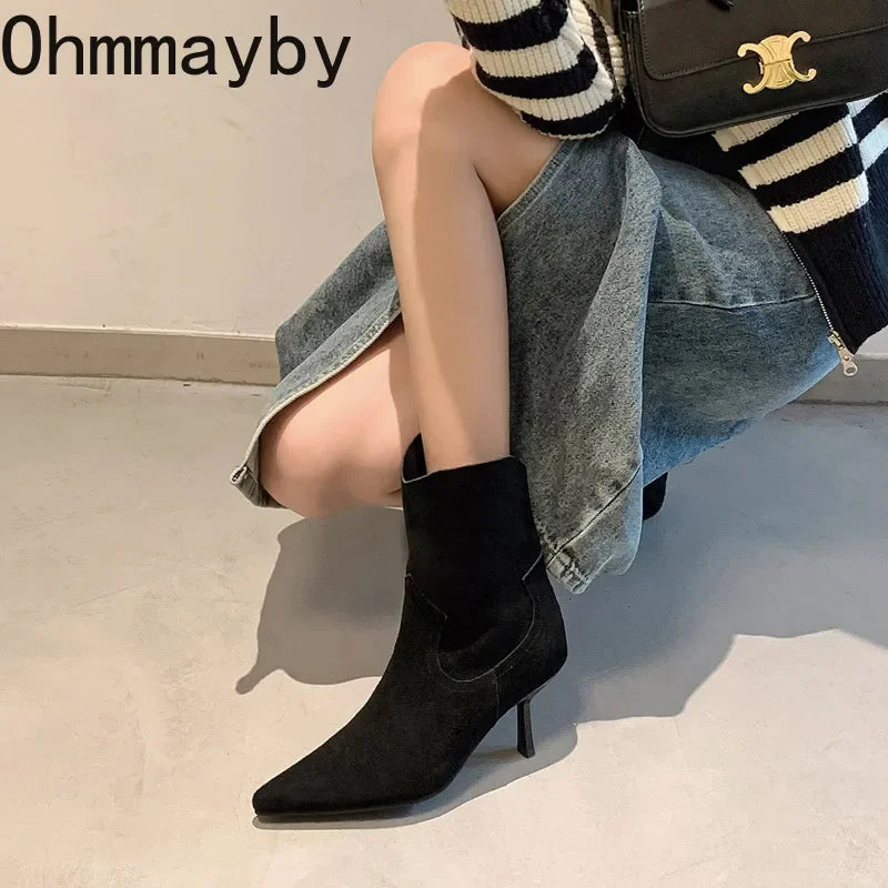Autumn Ankle Boots For Women Fashion Slip On Short Boots Female Luxury Heel Women's Winter Footwear