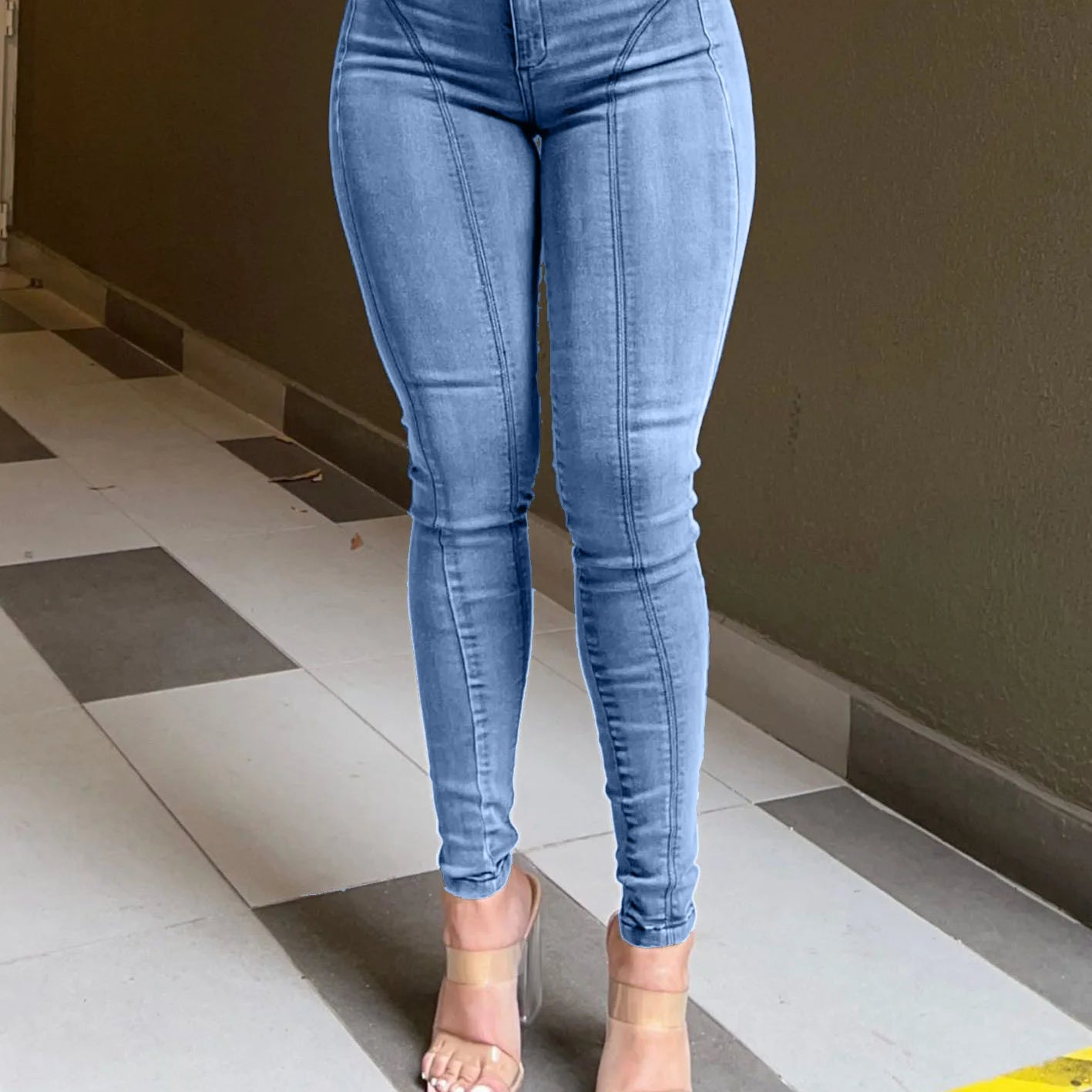 Jeans for Women Fashion Simple traf Mid Waist Stretch Pants Multiple Colors Versatile Daily Commuting Wear Autumn Winter Season Light Blue