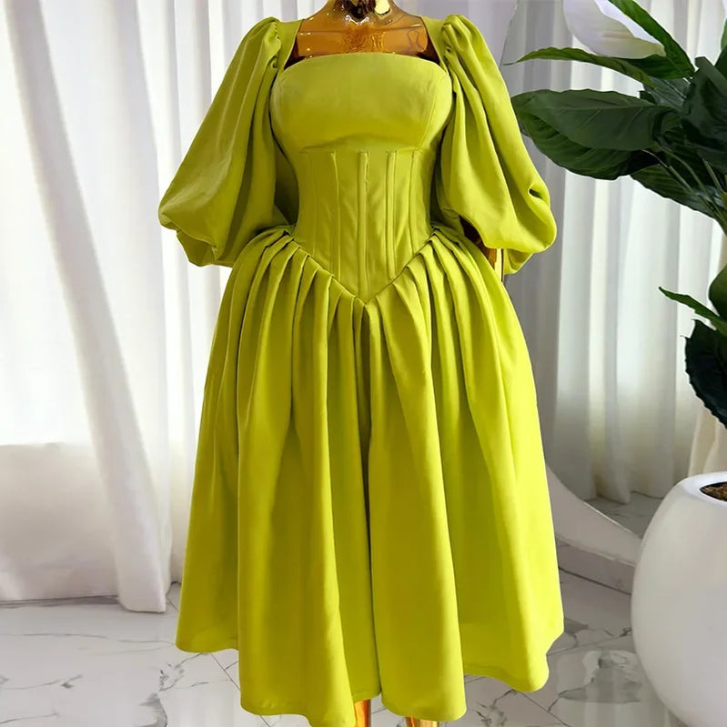 CM.YAYA Women Long Lantern Sleeve Square Collar Big Swing Long Maxi Dress 2024 Fall Birthday Sexy Party Evening Dresses Vestidos