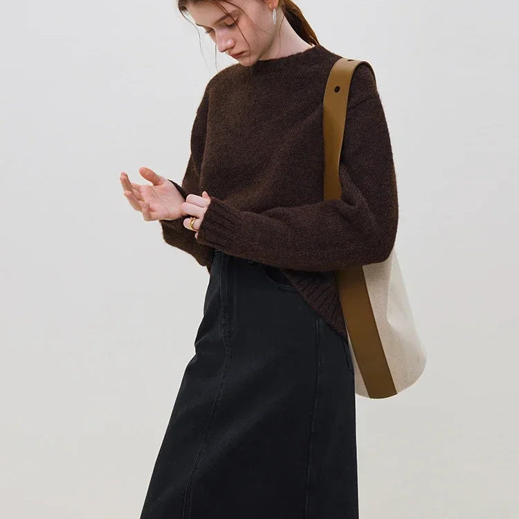 Warm Soft Waxy Round Neck Pullover Sweater for Women Winter All-match Loose Sweater Female