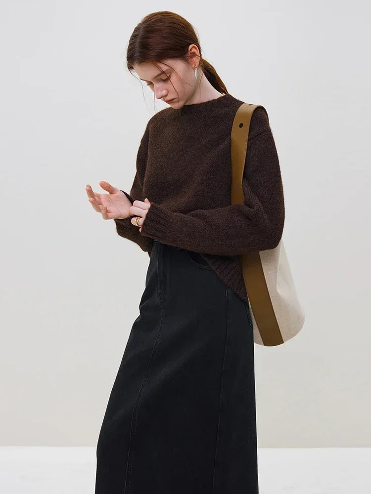 Warm Soft Waxy Round Neck Pullover Sweater for Women Winter All-match Loose Sweater Female