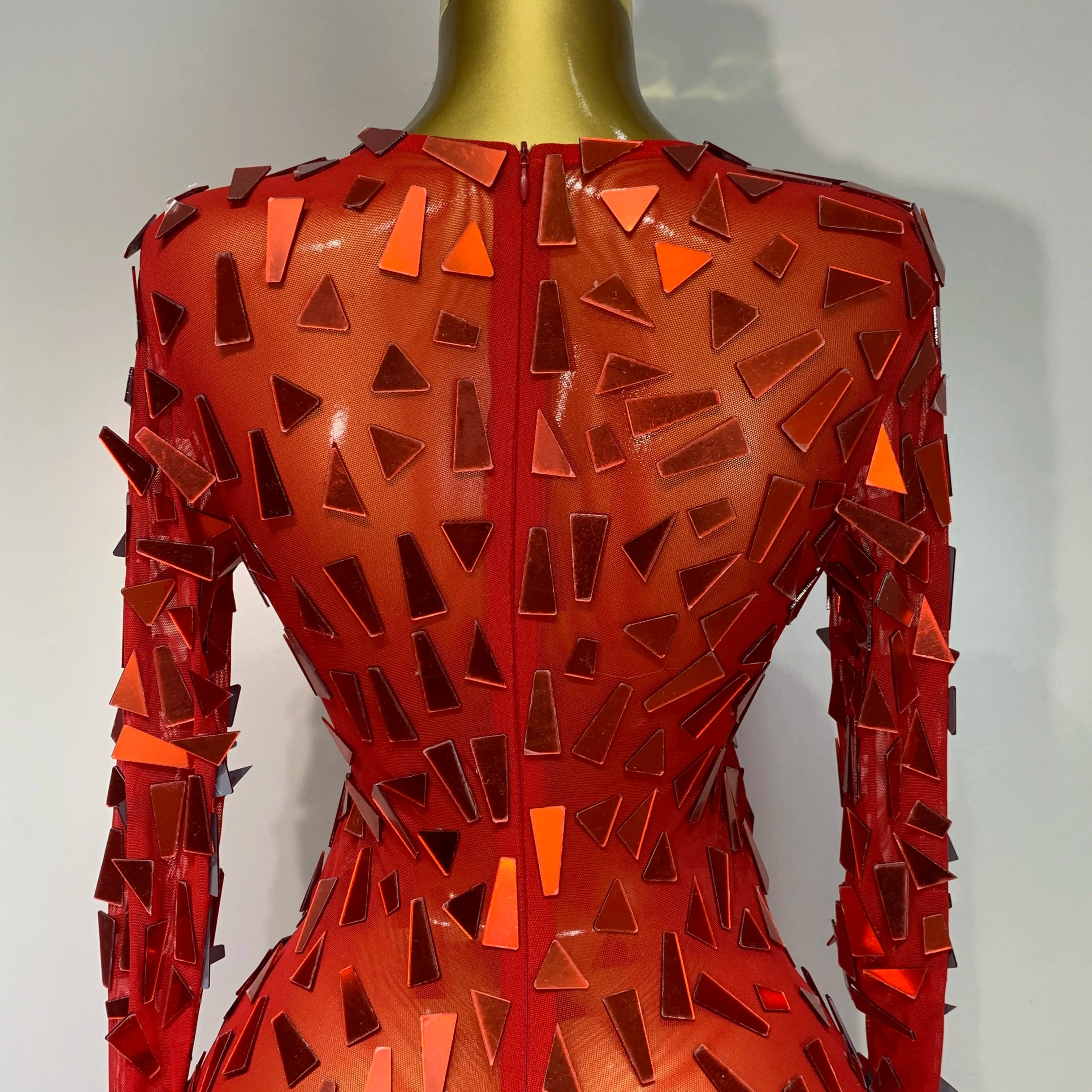 Sparkly Sequin Red Long Dress Luxury Birthday Celebrate Wedding Evening Prom Clothing Sexy Mesh See Through Strech Evening Gown