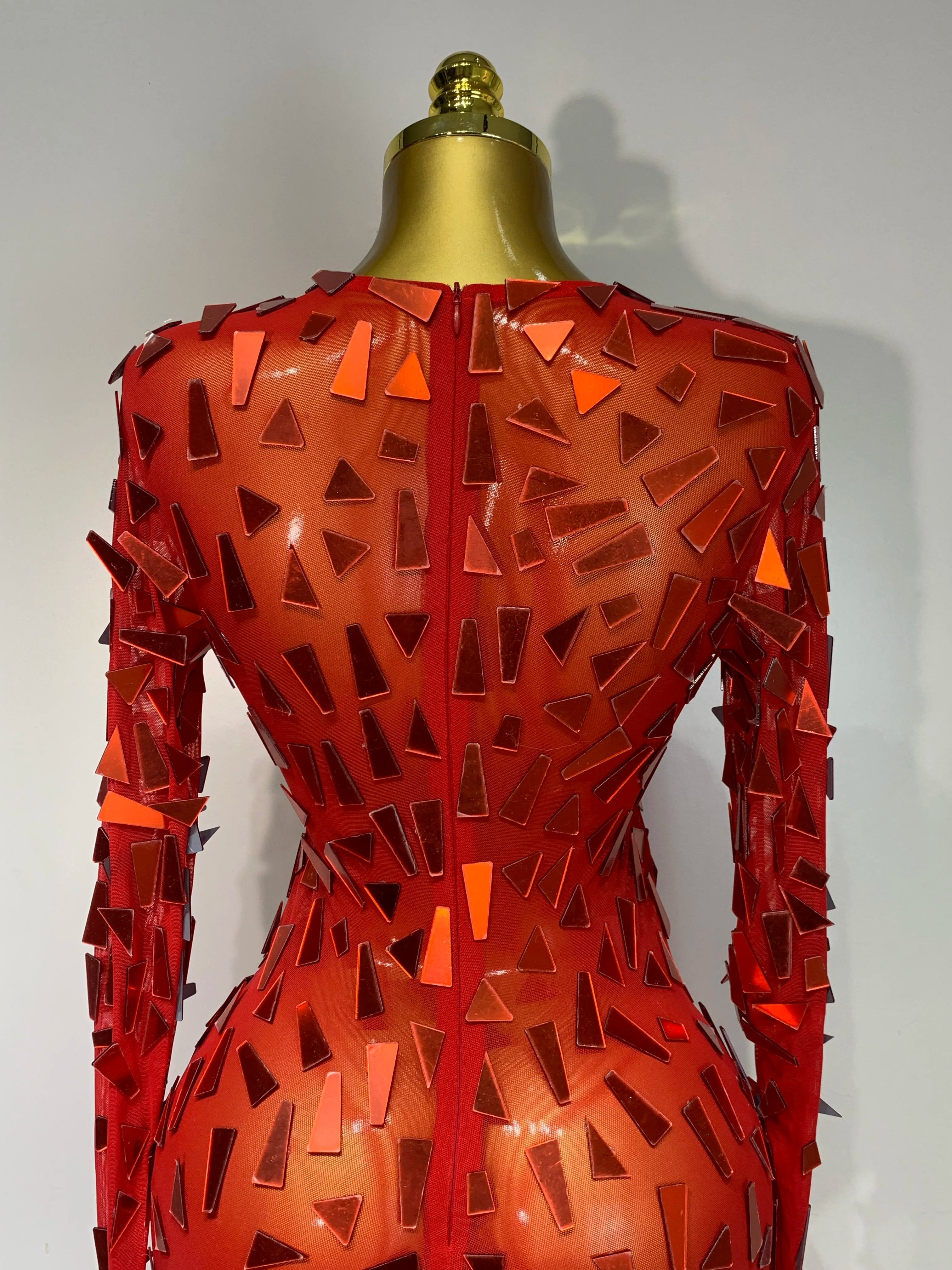 Sparkly Sequin Red Long Dress Luxury Birthday Celebrate Wedding Evening Prom Clothing Sexy Mesh See Through Strech Evening Gown