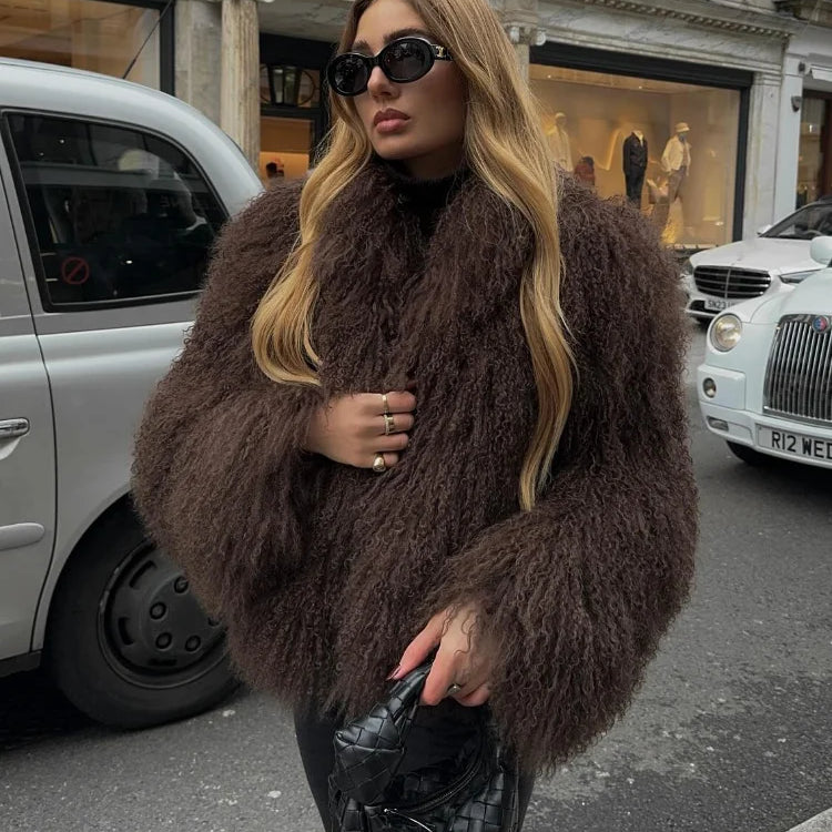 Winter New Fashion Solid Fluffy Fur Coat Women High Street Luxury Lapel Collar Faux Fur Jacket Female Casual Overcoats