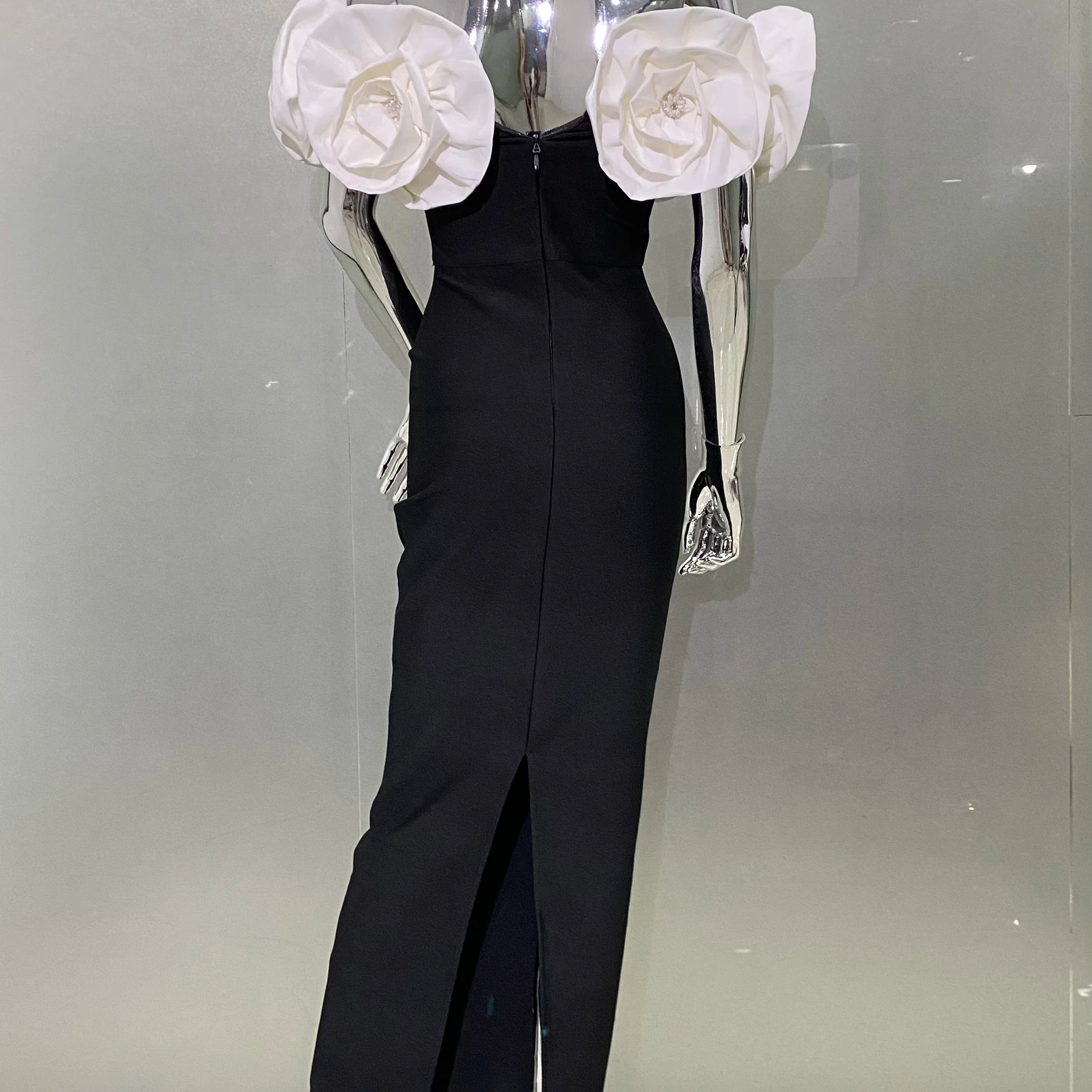 Women Sexy Big Flowers Off the SHoulder Bodycon Bandage Long Dress Fashion Celebrate Evening Party Dress