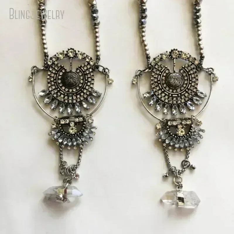 10pcs Raw Black Tourmaline Herkimer Quartz Crystal Necklace Goth Witch Wicca Boho Schorl Gemstone Statement Jewelry NM48556-10pcs