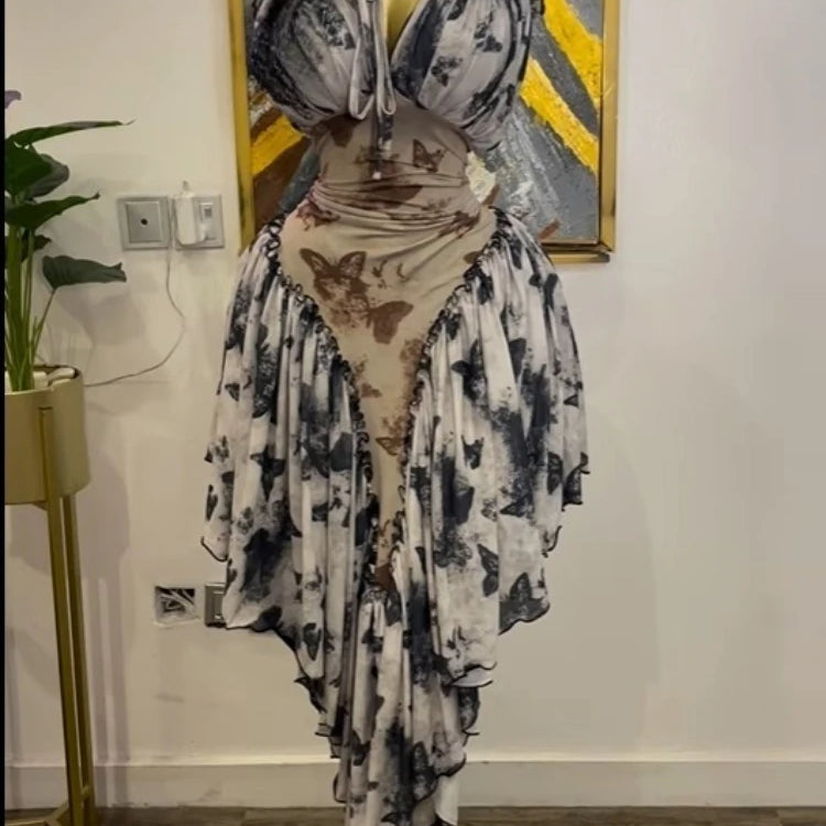 GLCMYAYA Women Patchwork Strap with Scarf A-line Maxi Long Dress 2025 Female Vacation Holiday Party Birthday Dresses Vestidos