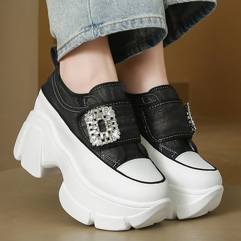 Women Crystal High Heels Chunky Platform Shoes Spring Trend Cowboy Sandals Running Sneakers Walking Mujer Zapatos