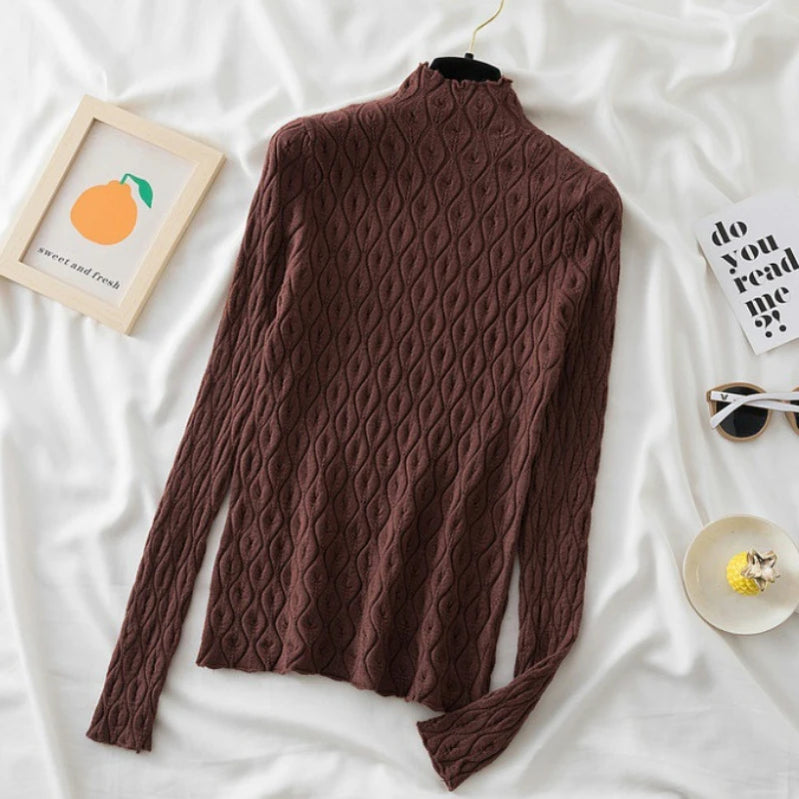 Cashmere Turtleneck Women Sweaters Slim Tops Autumn Winter Warm Pullover Office Lady Knitted T-shirts Jumper Soft Pull Female 50416 coffee One Size