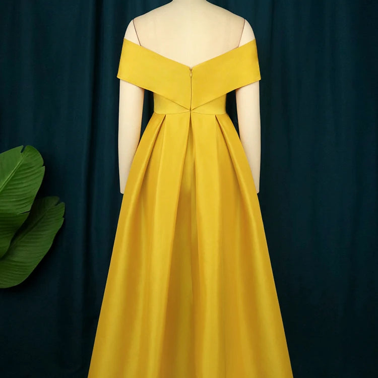 Plus Size 4XL A Line Dresses Retro Prom Fit and Flare Off Shoulder Robes Backless Ankle Length Gold Wedding Party Evening Gown