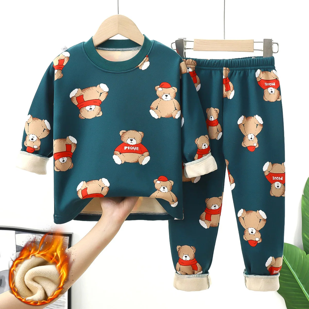 Children's warm underwear set for boy middle and girls plush and thick autumn clothes autumn pants baby pajamas baby and toddler 1