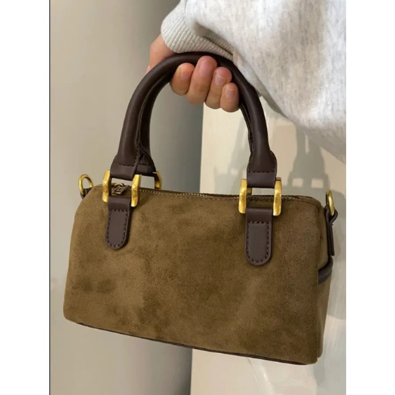 Retro Advanced Crossbody Bags Wintertime Fashion Trend Women's Portable Shoulder Bags Brown Suede Versatile Boston Bags