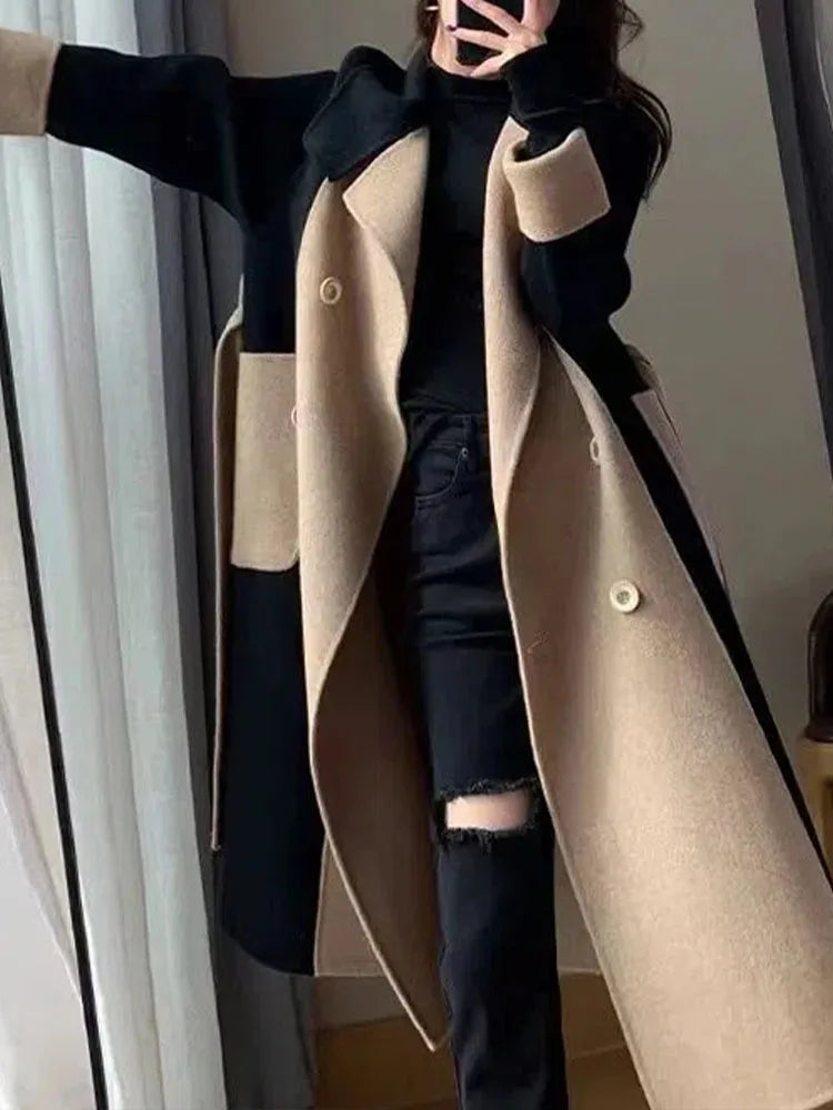 Elegant Women Woolen Coat Long Sleeve Streetwear Korean Fashion Jackets Loose Fairycore Vintage Autumn Winter Coats black