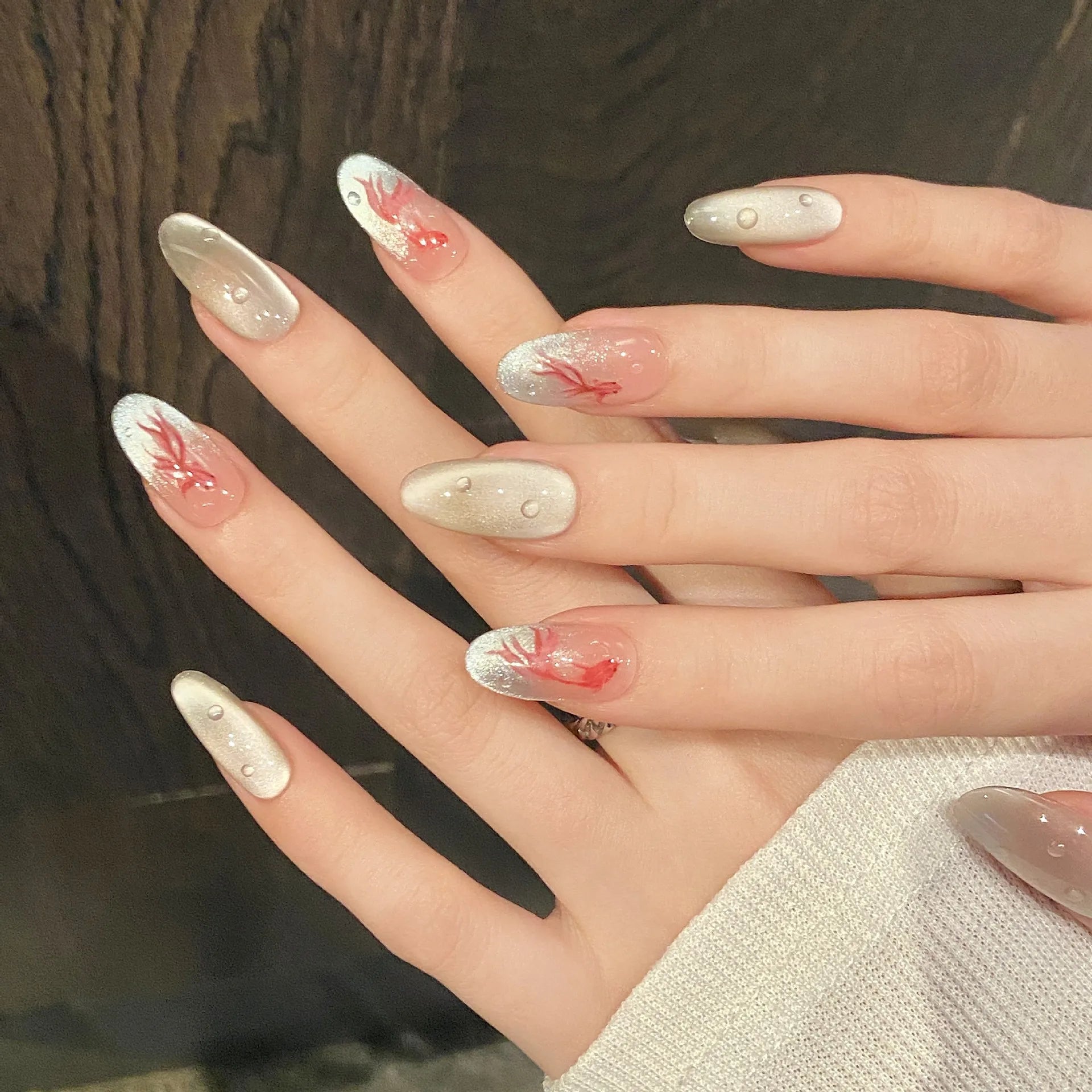 10pcs Colorful Handmade False Nails Set Cat's Eye Short Square Round Press on Fake Nails Art Mermaid Design Full Cover Nail Tips