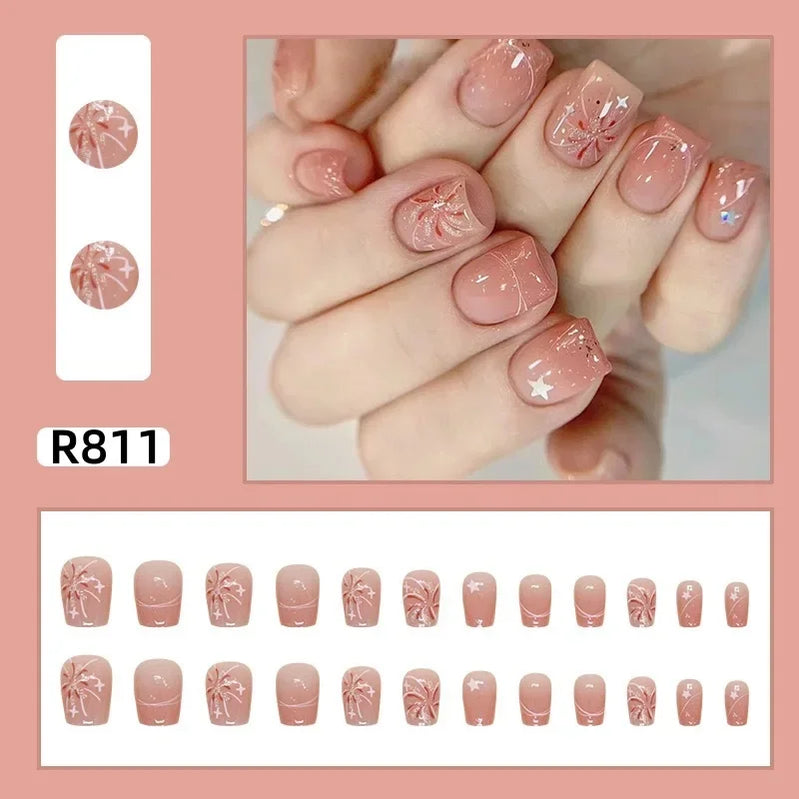 24Pcs/set French Gold Border Nail Elegant&Trendy Wearable Nails for Women Girl New Edition Removable Nail